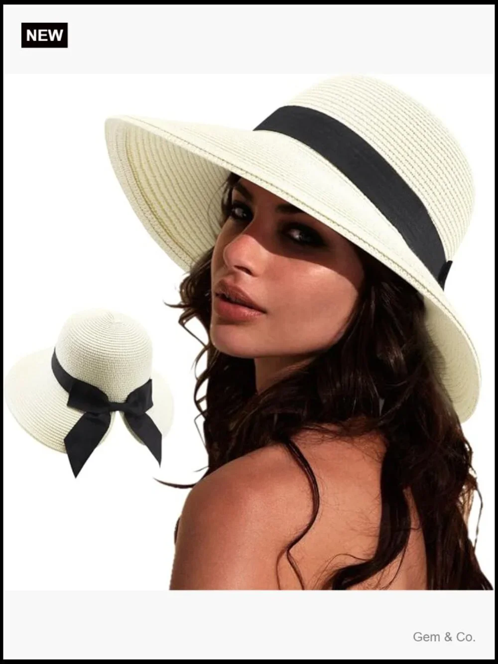 Wide Brim Straw Sun Hat UPF 50+ Foldable Travel Beach Bucket Hat